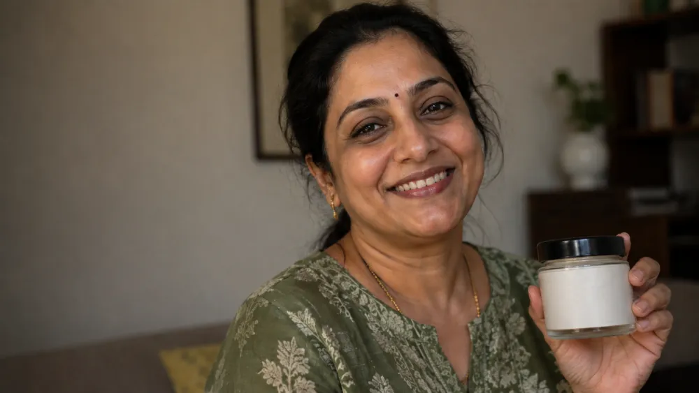 Meera S., a happy Balansa Ayurveda customer from Mumbai with a healthy glow